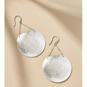 ANTHROPOLOGIE, Hammered Disc Drop Earrings - Silver, MSRP $44